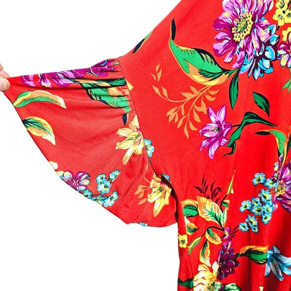 Susan Graver Liquid Knit Top Size XL NWT Puff Sleeves Orange Tropical Casual - Picture 3 of 8